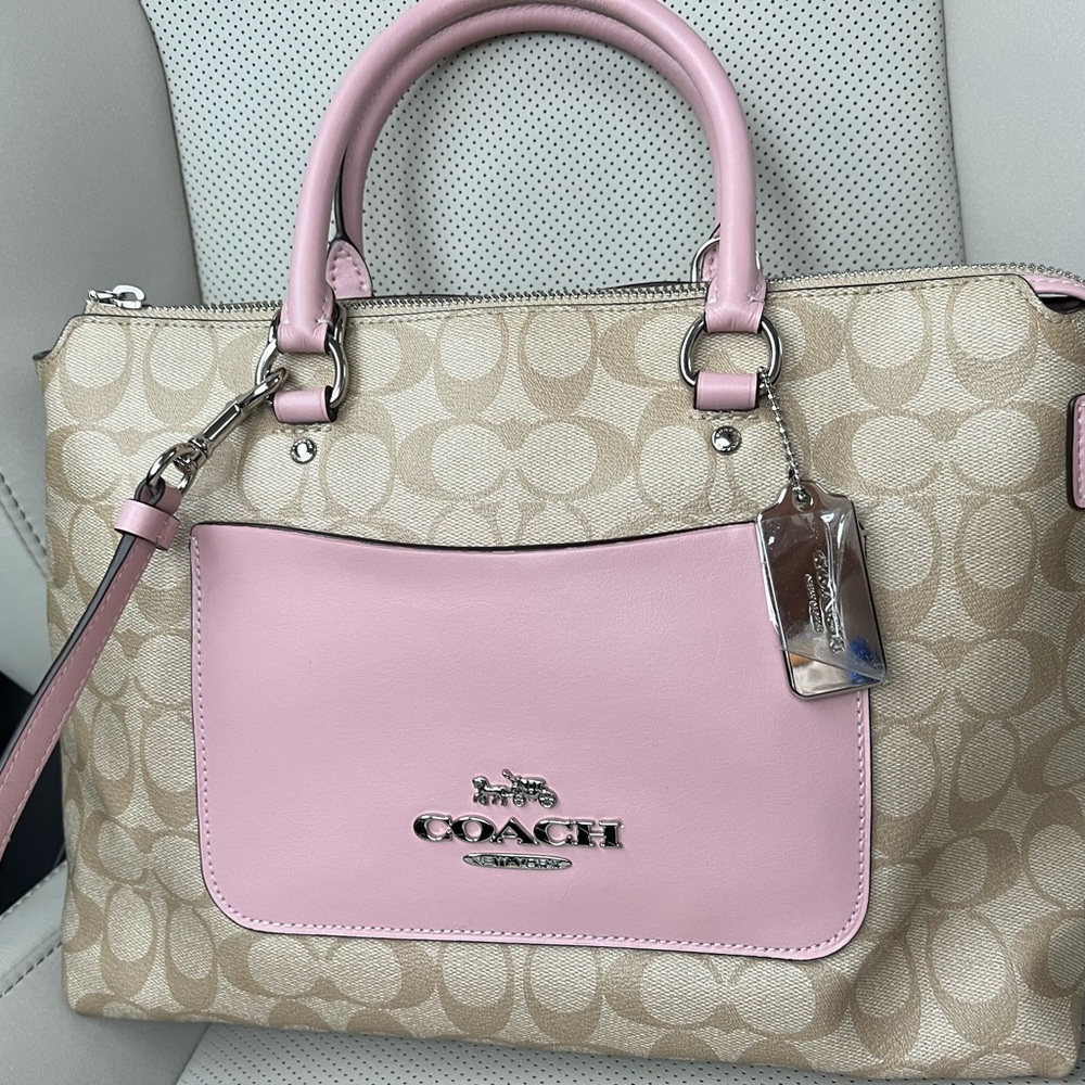 Coach Pink and Tan Signature logo Purse